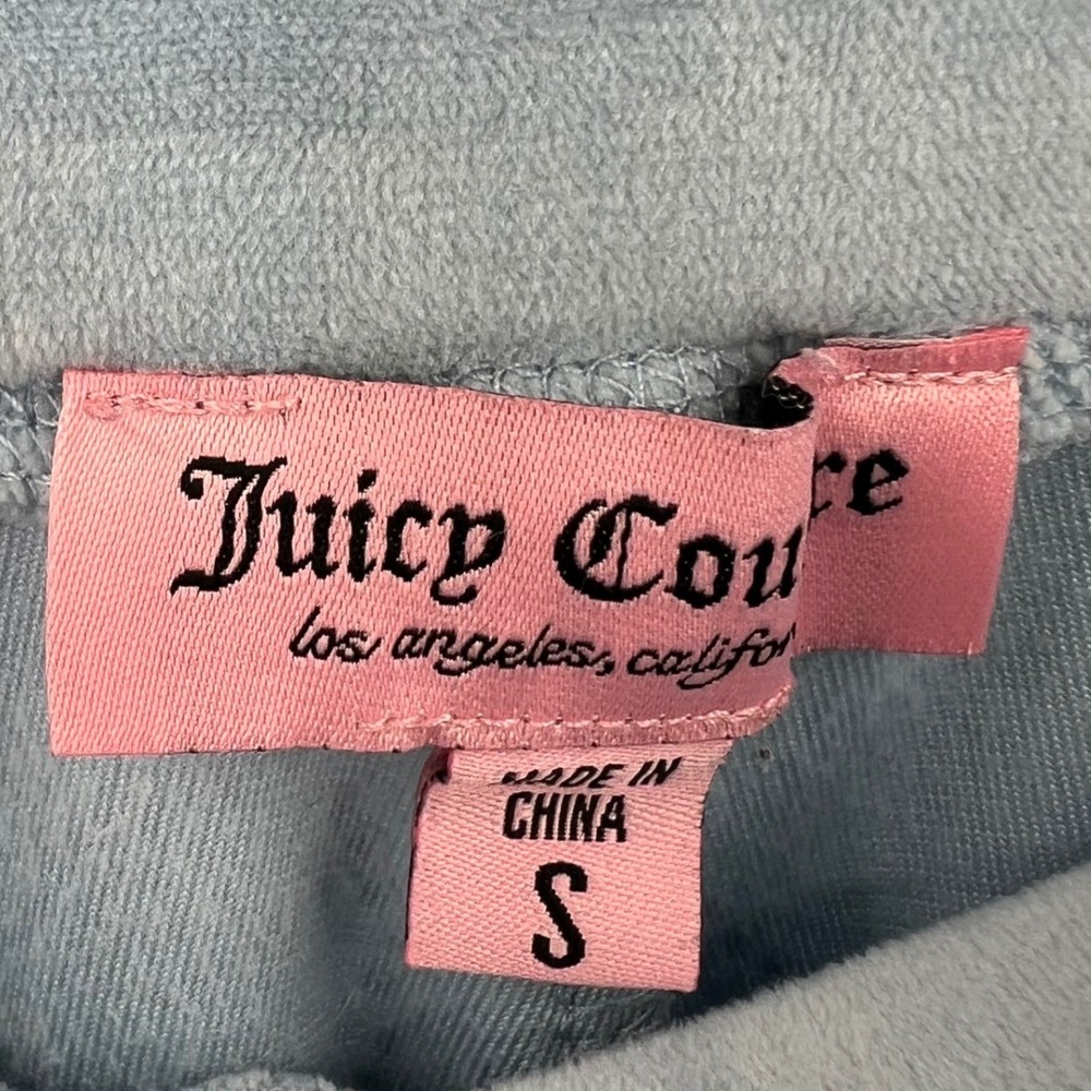 Juicy Couture Sky Blue Velour Track Pants JUICY Spellout Bling Butt Size S SOFT - Picture 5 of 6